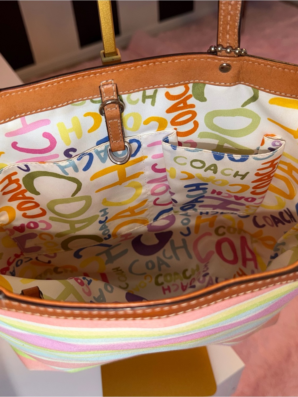 π Authentic Coach Pastel Rainbow Stripe Tote multicolored handbag π - Picture 5 of 14